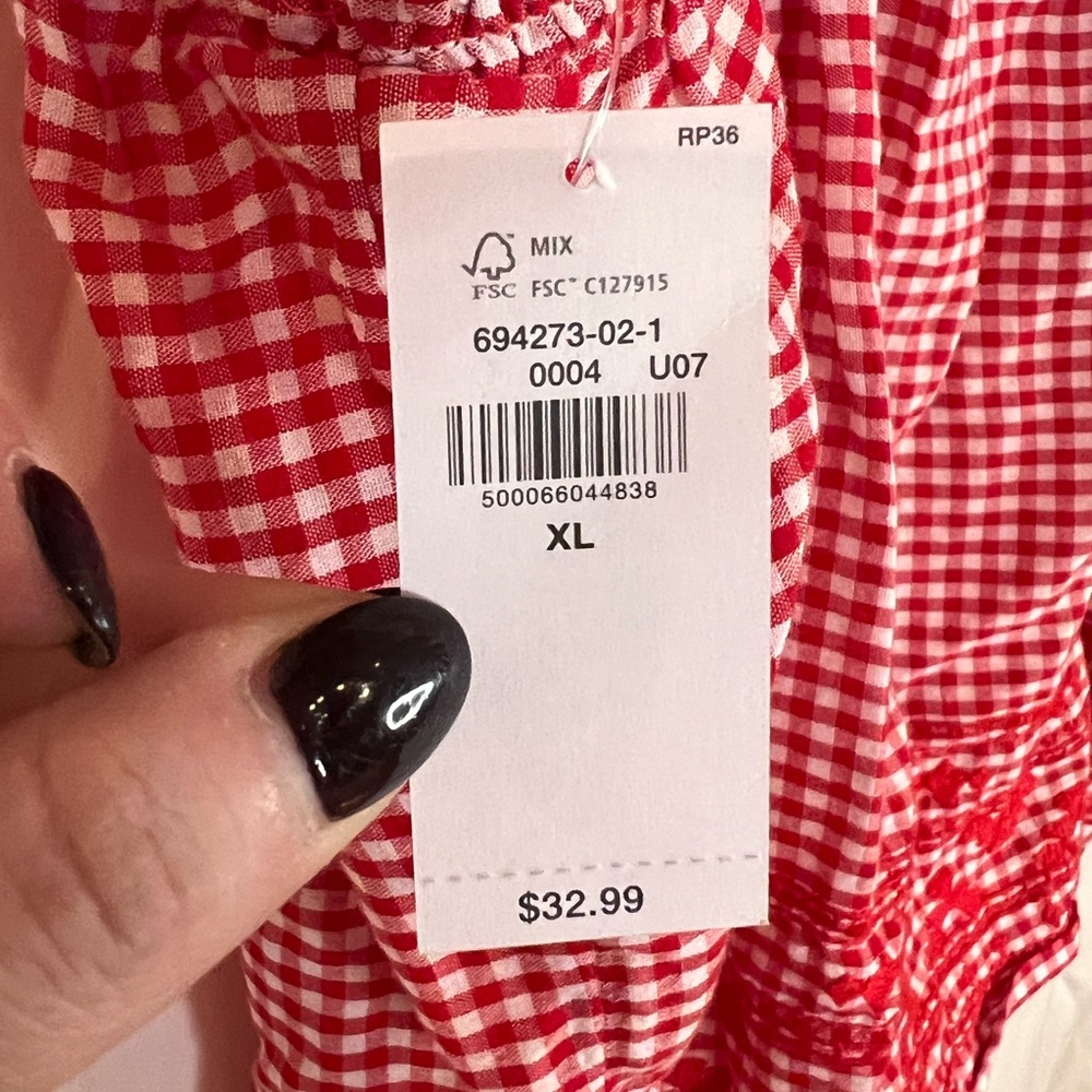 NWT! Old Navy Smocked Tie-Shoulder Red & White Gingham Tassel Top Women, Size XL - Picture 7 of 7